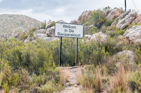 Welcome sign at the start of a wet Baviaanskloof