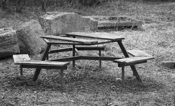 Black and white old table in nature