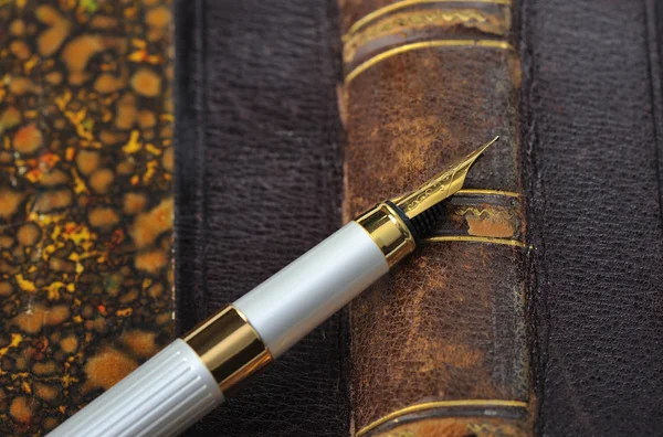 Fountain pen with a gold pen lying on old book