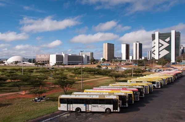 Row of buses in the central bus station