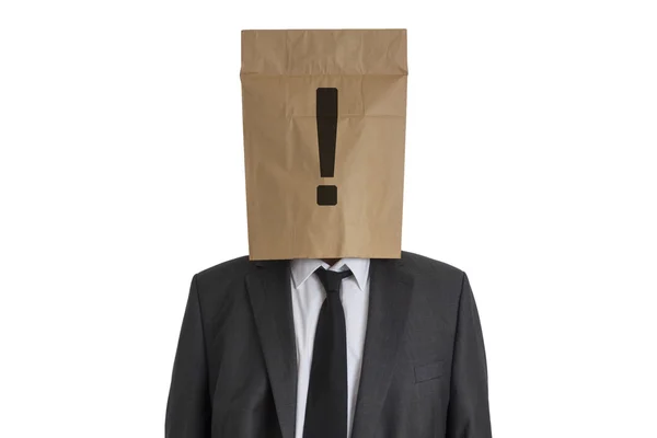 Man with Paper Bag with exclamation mark on his head