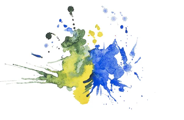 Abstract watercolor aquarelle hand drawn blot colorful yellow blue paint splatter stain