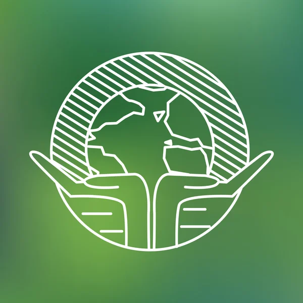 Earth globe in human hands planet protection care recycling save ecology concept linear icon