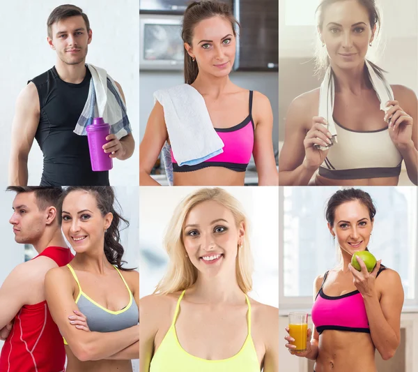 Collection of different many happy smiling young sportive people faces caucasian athlete women and men. Concept business, avatar.