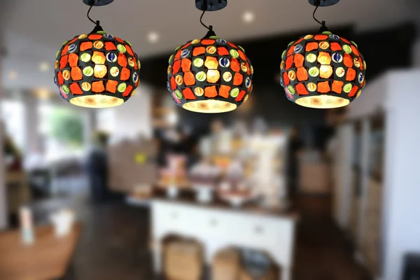 Warm lighting modern ceiling lamps in the cafe.