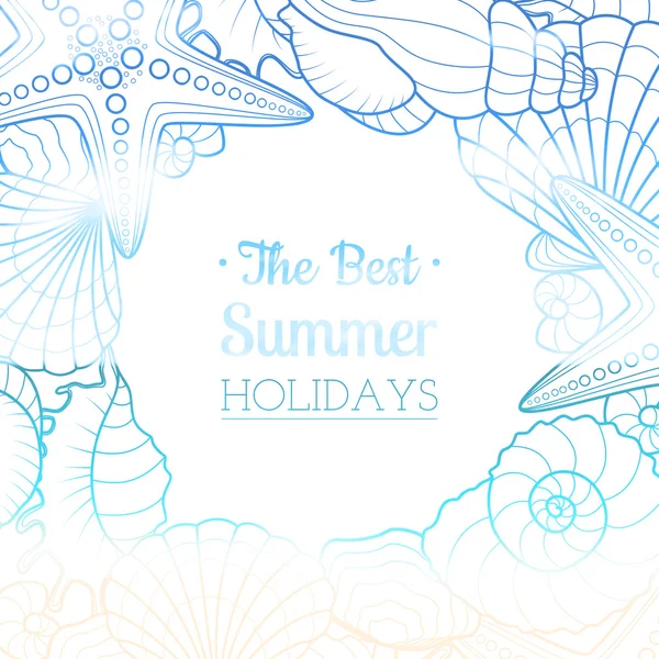 Summer background with seashells and starfishes