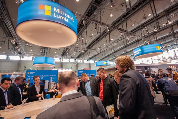 HANNOVER, GERMANY - MARCH 14, 2016: Lumia stand in booth of Microsoft company at CeBIT information technology trade show in Hannover, Germany on March 14, 2016