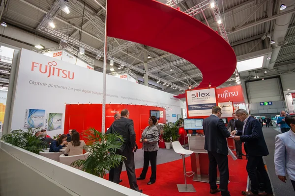 HANNOVER, GERMANY - MARCH 14, 2016: Booth of Fujitsu company at CeBIT information technology trade show in Hannover, Germany on March 14, 2016