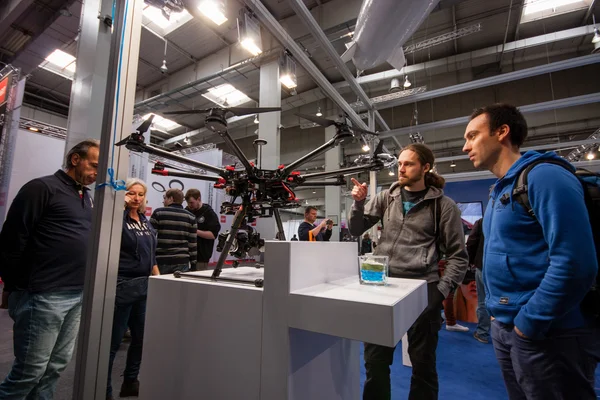 HANNOVER, GERMANY - MARCH 14, 2016: Drone displayed at CeBIT information technology trade show in Hannover, Germany on March 14, 2016