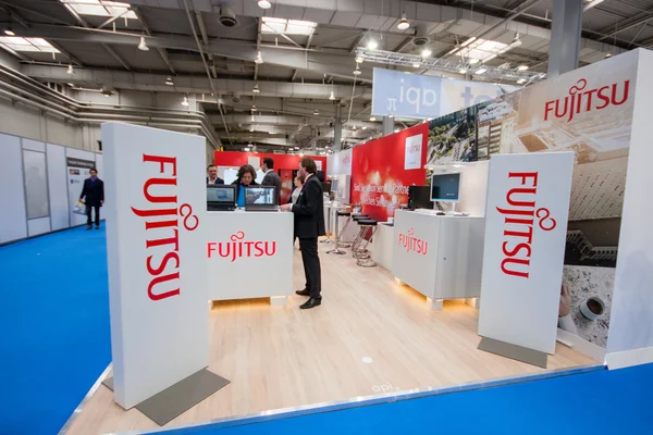 HANNOVER, GERMANY - MARCH 14, 2016: Booth of Fujitsu company at CeBIT information technology trade show in Hannover, Germany on March 14, 2016