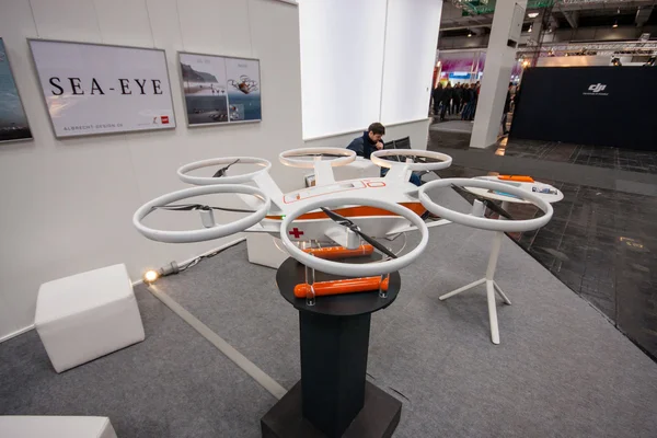 HANNOVER, GERMANY - MARCH 15, 2016: Drone displayed at CeBIT information technology trade show in Hannover, Germany on March 15, 2016