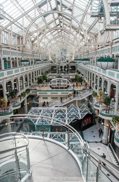 DUBLIN, IRELAND - JUNE 22, 2008: Interior Stephen Green Shopping Centre with transparent roof and tracery ceiling. With over 100 outlets there are thousands of visitors every day