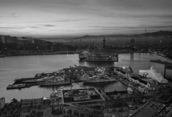 BARCELONA, SPAIN - NOVEMBER 10, 2015: Aerial view of the Vell port of Barcelona with World Trade Center and cruise wharf on November 10, 2015 in Barcelona, Spain. It is Catalonia\'s largest port