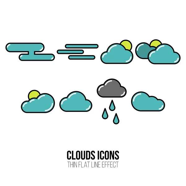 Icons set - Simple clouds icons in thin flat line style.