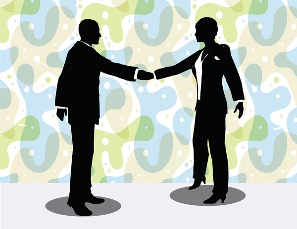 Business man and woman silhouette in handshake pose