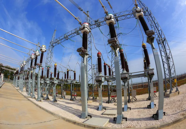 High voltage switchyard in electrical substation