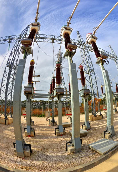 High voltage switchyard in electrical substation