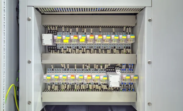 Electrical control panel with relays and wires