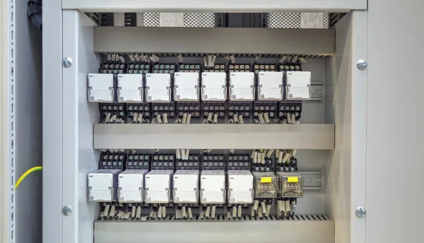 Electrical control panel with relays and wires