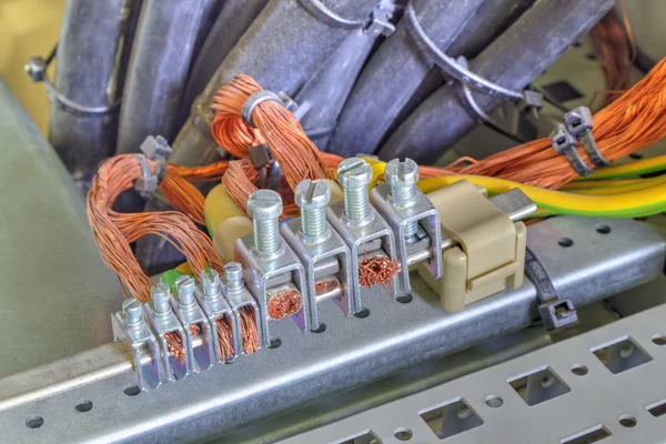Grounding terminals and wires in industrial electrical control cubicle