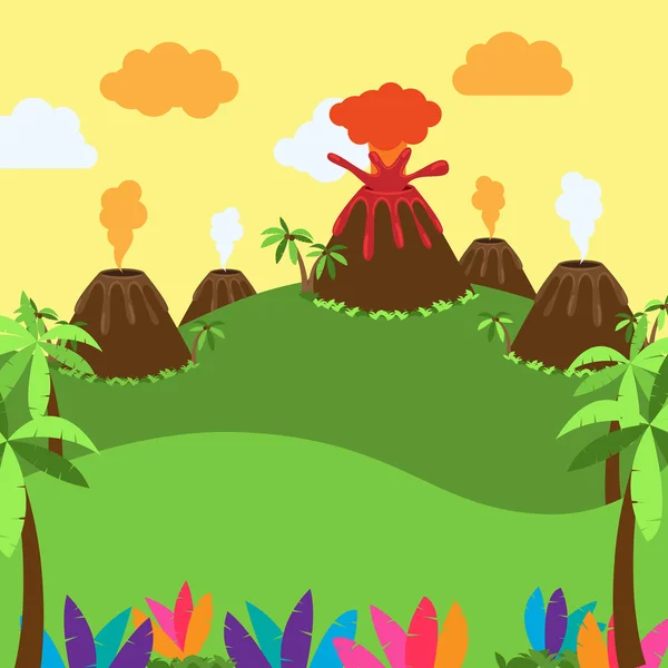 Cute Cartoon Vector Background of Desert, Jungle or Dinosaur Era Landscape