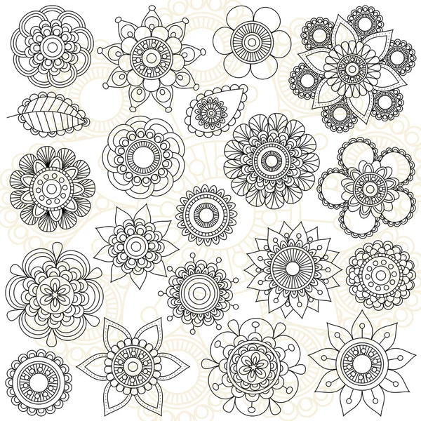 Vector Collection of Doodle Style Flowers or Mandalas