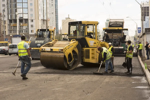 Kyiv, Ukraine Jul 2016: Road Paving, construction.
