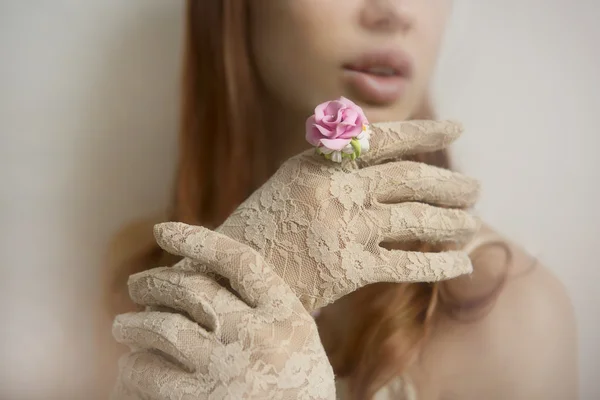 Romantic vintage style: Fashion studio shot of Female hand in la