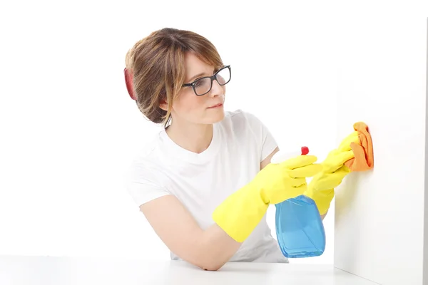 Middle age woman cleaning  surface