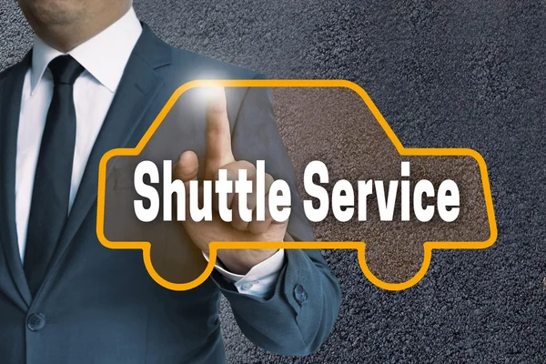 Shuttle service car touchscreen operated by businessman concept