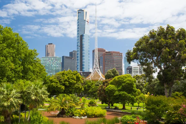 Melbourne Skyline Thru Queen Victoria Gardens