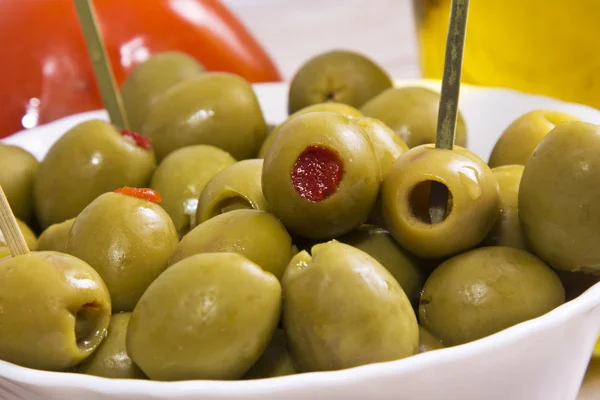 Red pepper stuffed olives