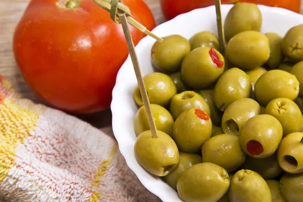 Red pepper stuffed olives