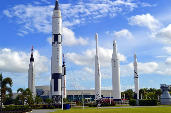 Apollo rockets on displayin the rocket garden at Kennedy Space Center