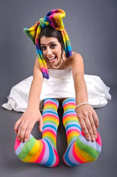 Funny bride with colorful socks