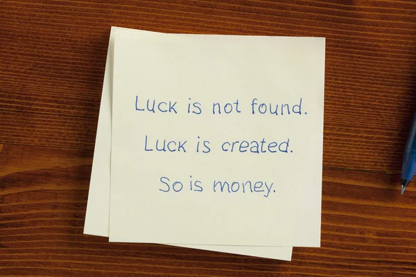 Luck is found handwritten on a note