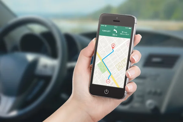 Smart phone with map gps navigation application on the screen