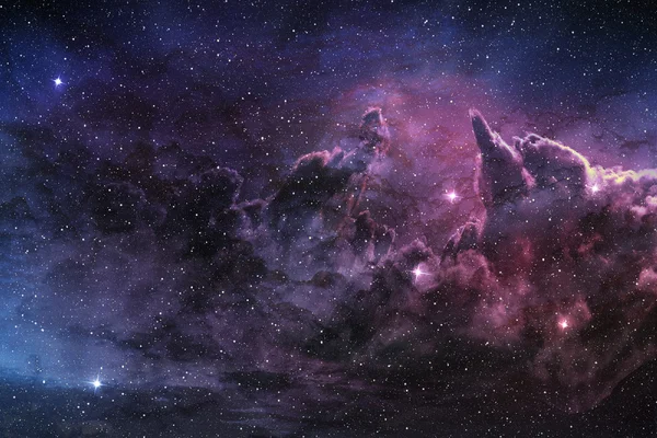 Purple nebula and cosmic dust in star field