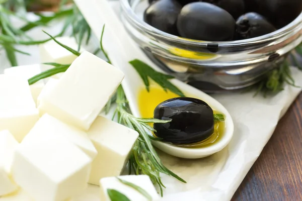 Greek feta cheese with black olives