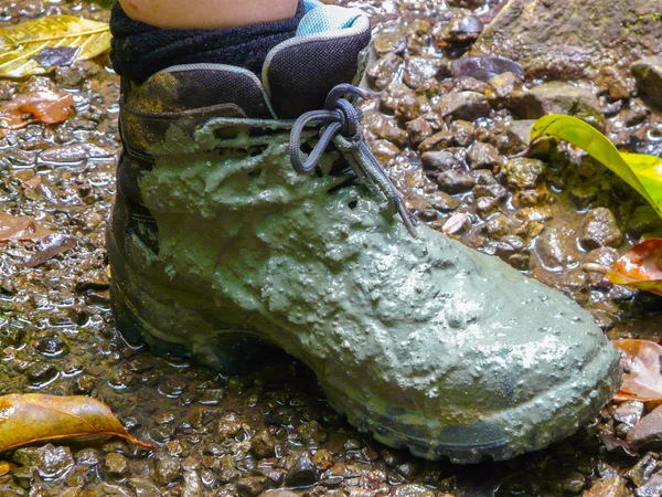 Mud on hiking shoe