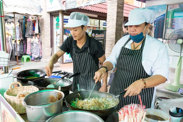 Thai people cooking fresh padthai