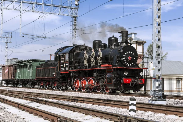Demonstration of restored vintage locomotives in Moscow. Steam locomotive eu 683-89 participated in the Great Patriotic War