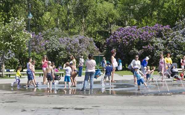 : In Moscow park near the fountain on a hot summer, Russia