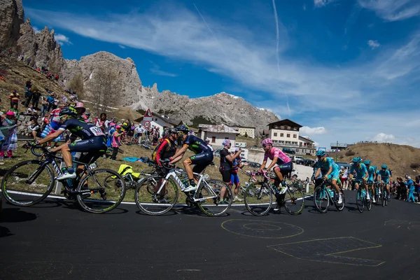 Gardena, Italy May 21, 2016; Group of professional cyclists during the very hard climb of Passo Gardena