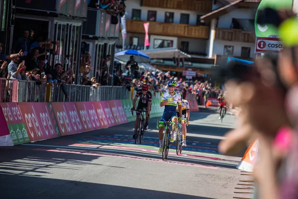 Corvara, Italy May 21, 2016; Esteban Chaves, professional cyclist,  pass the finish line and win the stage
