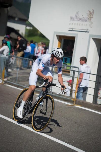 Castelrotto, Italy May 22, 2016; Bob Jungels, professional cyclist,  in white jersey during a hard time trial climb