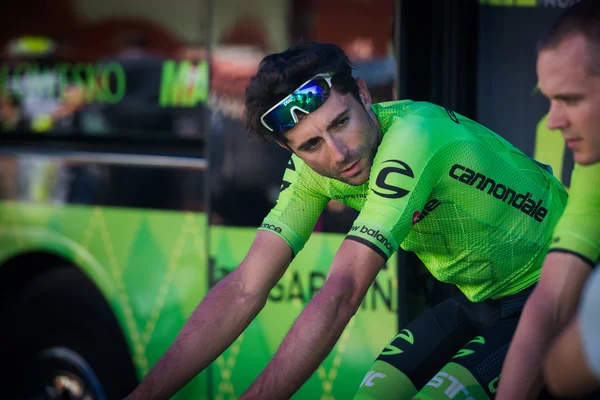 Castelrotto, Italy May 22, 2016; Moreno Moser, professional cyclist,  on the roller before a hard time trial climb