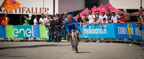 Castelrotto, Italy May 22, 2016; Damiano Cunego, professional cyclist,  in blu jersey during a hard time trial climb