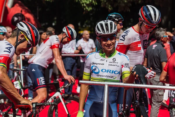 Muggi, Italy May 26, 2016; Esteban Chaves to the podium signatures before the start of  the stage