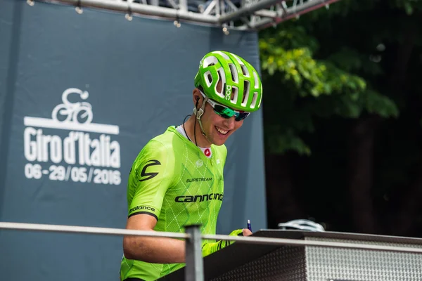 Pinerolo, Italy May 27, 2016; Professional Cyclist to the podium signatures before the start of  the hard mountain stage